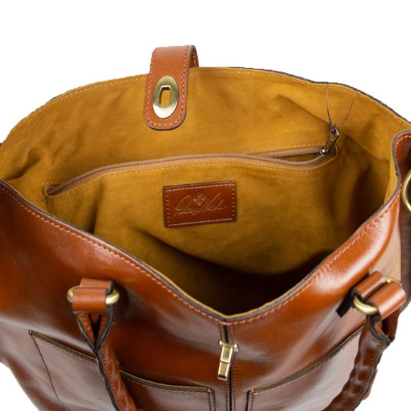 Patricia Nash Brown Tan Marseille Leather Grommet Tote Purse Shoulder Bag - Picture 15 of 16